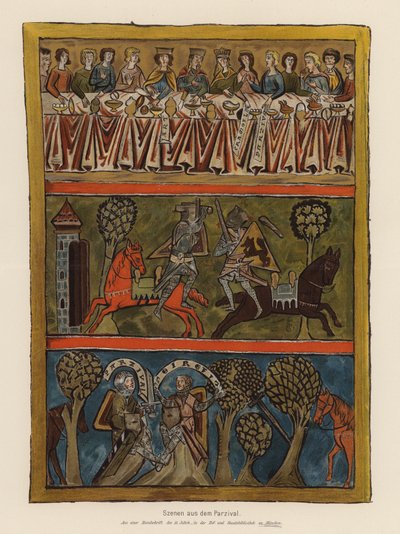Escenas de Parsifal (litografía en color) de (after) German School