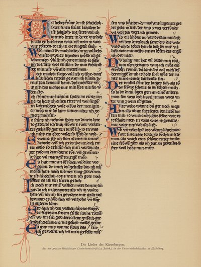Las canciones de Der Kurenberger (litografía en color) de (after) German School