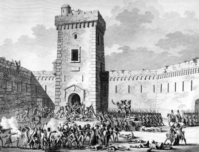 Revolución Francesa y Movimientos Antirrevolucionarios: Jacobinos detenidos en Marsella y Aubagne encerrados en el Fuerte Saint John en Marsella y masacres por realistas el 17 de Prairial Año III (5 de junio) de (after) Girardet