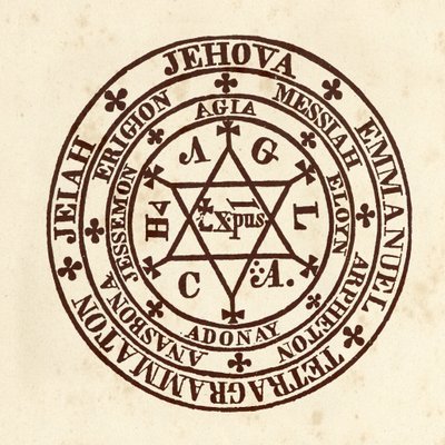 Ciencias ocultas: círculo mágico. Esquema de De Occulta Philosophia por el erudito ocultista alemán Henry Cornelius Agrippa de Nettesheim de (after) Italian School