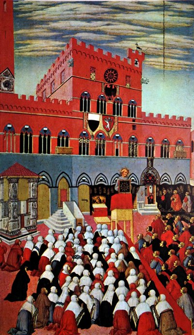 San Bernardino hablando en su Siena natal (pintura) de (after) Italian School