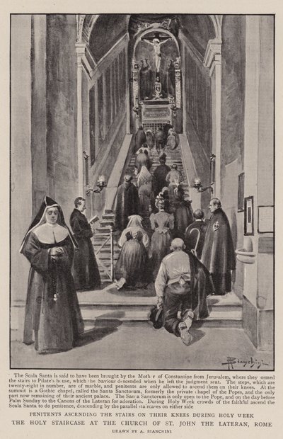 La Escalera Santa en la Iglesia de San Juan de Letrán, Roma (litografía) de (after) Italian School