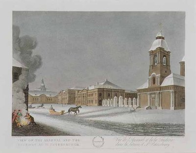 Vista del Arsenal y la Fundición en San Petersburgo, ilustración para diciembre de 