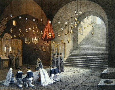 La tumba de la Virgen María en Éfeso cerca de Izmir, ilustración de 