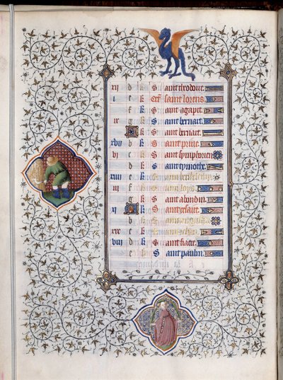 Página de manuscrito “Les Tres Riches Heures du Duc François de Guise” decorada con signos del zodiaco y representación de trabajos agrícolas, la cosecha. Miniatura del Maestro de Boucicaut de (and workshop) Boucicaut Master