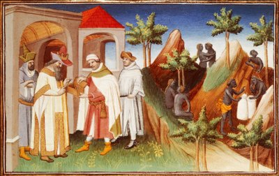 Sr. Fr 2810 f.83r, Rey de Lar comprando perlas, miniatura de 