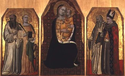 Tríptico: Madonna y Niño flanqueados por cuatro santos de (attr to) Puccio di Simone