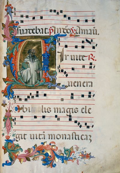 Inicial iluminada con la figura de San Romualdo (Corale 8, c. 76), para el libro de coro 8 de Santa Maria degli Angeli de (c.1370 1425) Lorenzo Monaco