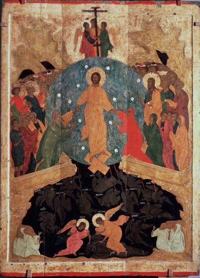 El descenso al infierno. Episodio de la Resurrección, inmediatamente después de su muerte, Cristo descendió a las puertas del reino de los muertos (limbo) donde las almas vegetan mientras esperan la visión beatífica, para liberar las almas de los judíos. de (c.1440 1502) Dionisius the Wise