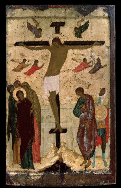 Icono ruso "La Crucifixión". Pintura sobre madera de Dionisio (Dionisy o Dionisius el Sabio) (ca. 1450-ca. 1508) 1500 Galería Estatal Tretyakov, Moscú de (c.1440 1502) Dionisius the Wise