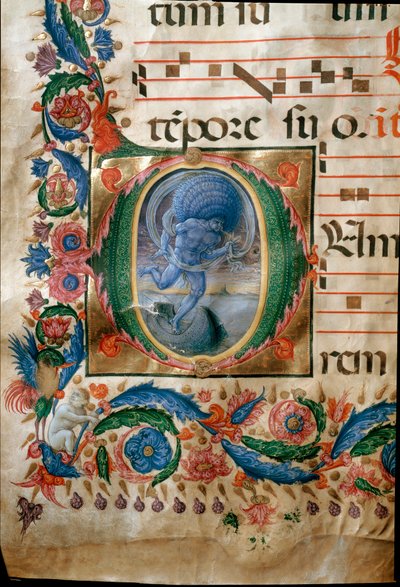 Letra capital con representación de Eolo, el guardián de los vientos de (c.1445 1527) Liberale da Verona