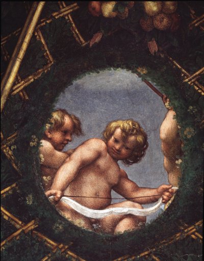 Ángeles mirando por una ventana - Fresco de (c.1489 1534) Correggio