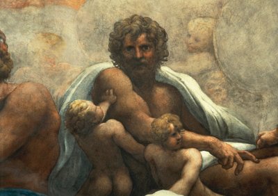 Visión de San Juan Evangelista en Patmos, Ascensión de Cristo entre los Apóstoles, o Cristo en la Gloria de Antonio Allegri, conocido como Correggio (1489-ca 1534), fresco, 966x888 cm de diámetro en la base, detalle, Iglesia de San Juan Evangelista, cúpula de (c.1489 1534) Correggio