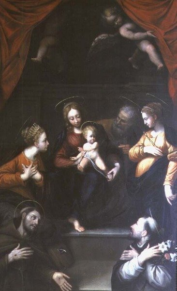 Madonna y el Niño con San José y otros santos de Innocenzo da Imola