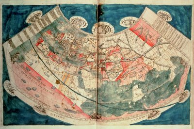 Mapa del mundo basado en una descripción de Ptolemaeus (acuarela) de (c.90 168)(after) Ptolemy