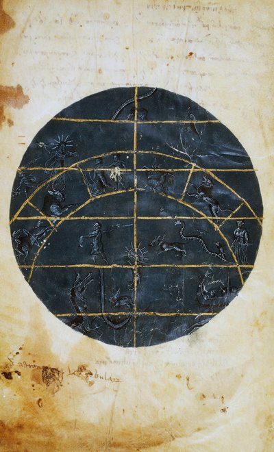 Hemisferio celeste septentrional, miniatura, tabla astronómica de Ptolomeo (h. 100-175), civilización helenística de (c.90 168)(after) Ptolemy
