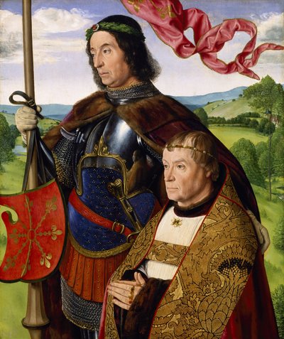 San Mauricio (o San Víctor) con un donante, c.1500-05 (óleo sobre tabla) de (fl.c.1483 c.1529) Master of Moulins