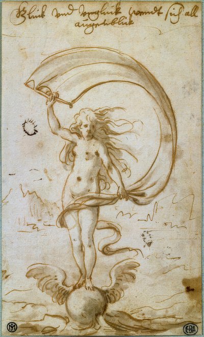 Fortuna mit Segel auf einer geflügelten Kugel von 