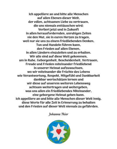 Mensaje de paz con la estrella del amor noble y consciente para todas las personas de este mundo de Johanna Thier