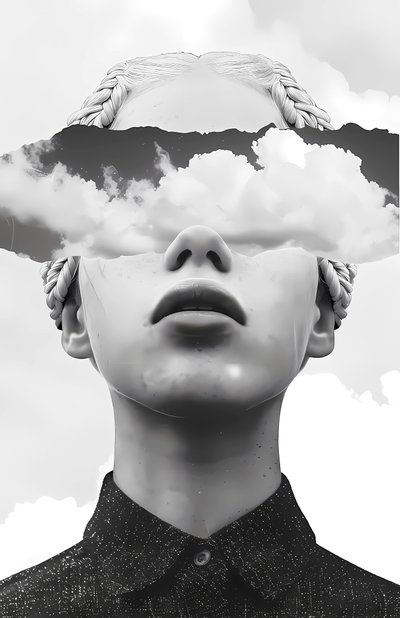 Arte collage de papel, nube y retrato abstracto de mujer, impresiones artísticas sobre lienzo online de F. Abderrahim