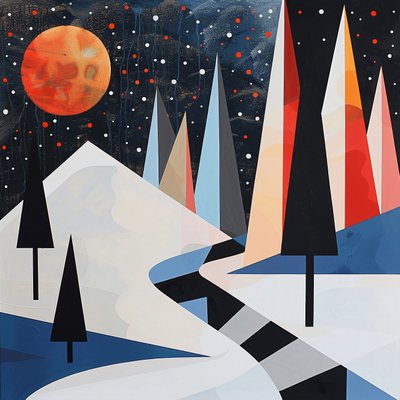 Árboles abstractos y paisaje cubierto de nieve, impresiones artísticas de invierno para decoración de pared del hogar de F. Abderrahim