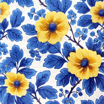 Azul y amarillo patrón de bloques florales para impresiones de arte moderno de pared de F. Abderrahim