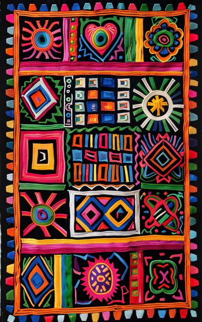 Colorida alfombra tradicional naif para lienzos y decoración de pared de F. Abderrahim
