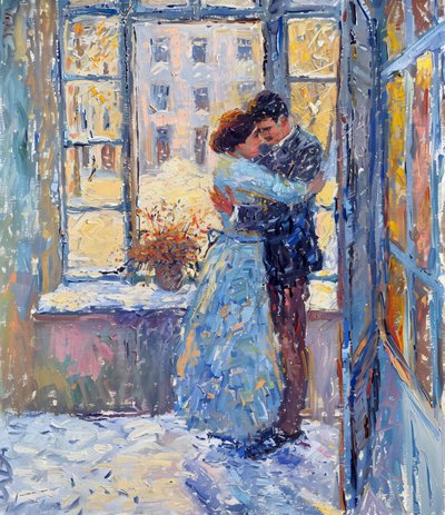 Impresiones en lienzo a la carta : Óleo impresionista de una pareja romántica de F. Abderrahim