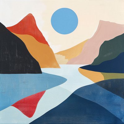 Vista del lago paisaje abstracto formas geométricas minimalista para la decoración de la pared de F. Abderrahim