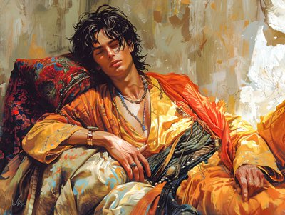 Cyberpunk figurativa pared Impresiones artísticas : Retrato de una figura reclinada de F. Abderrahim