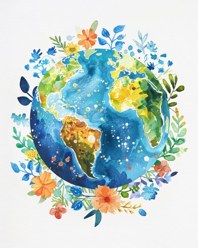 Decoración de pared Paz : Acuarela boho planeta tierra cuarto de niños de F. Abderrahim