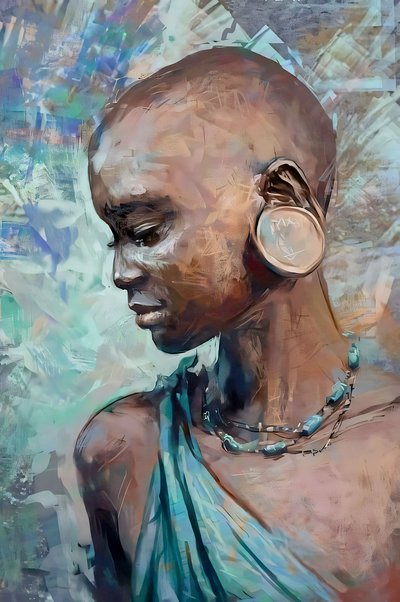 African tribe girl with traditional costume | Impresiones abstractas figurativas de F. Abderrahim