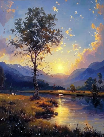 Belleza de la puesta de sol convirtiéndose en noche sobre Lienzo Pintura Digital Decoración de Pared de F. Abderrahim