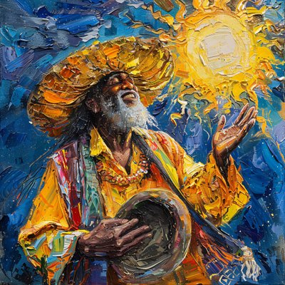 Feliz hombre mexicano con sombrero bailando, van gogh pinceladas estilo pintura de F. Abderrahim