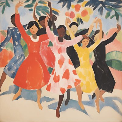 Pintura minimalista de niños bailando | Custom Canvas Prints de F. Abderrahim