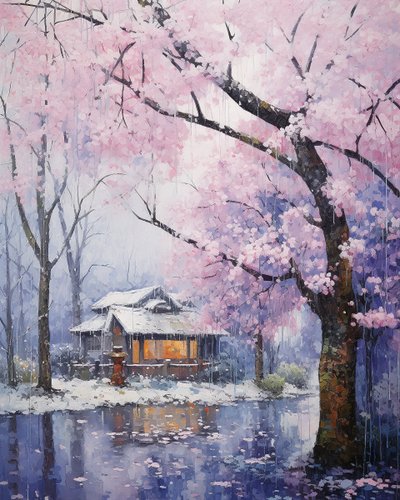 aldea en un paisaje nevado en invierno belleza | impresiones de arte de pared inspirado en la naturaleza de F. Abderrahim