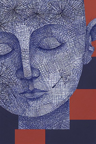 Cara azul de un hombre retrato impresiones de arte para decoración de pared | impresiones de arte enmarcadas de F. Abderrahim