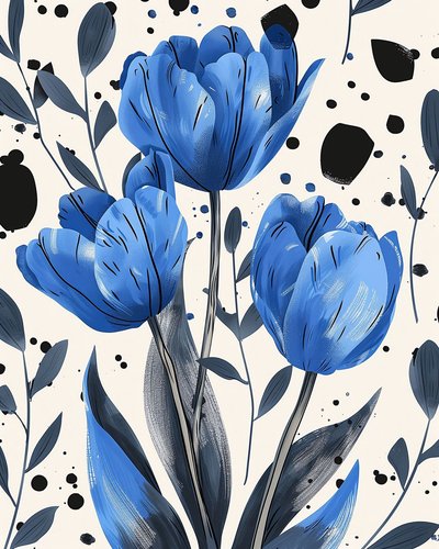 David Tulipanes dibujo convencional en azul | Impresiones artísticas murales botánicas de F. Abderrahim