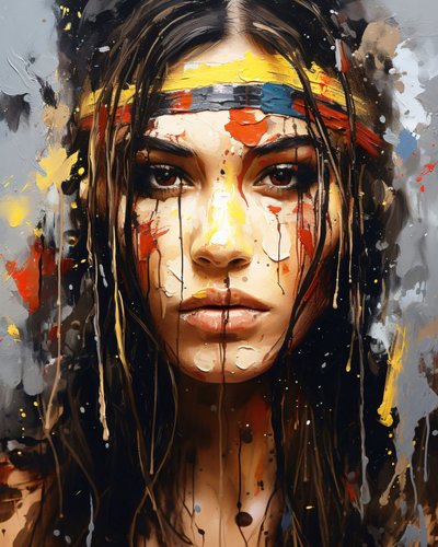 Retrato abstracto : Una joven mujer nativa americana, decoración de arte de la pared de F. Abderrahim