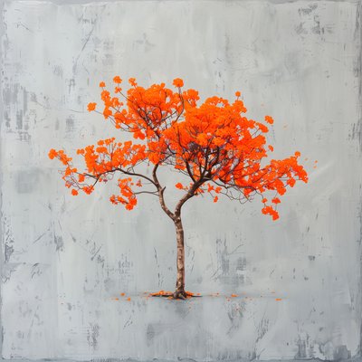 Pintura minimalista : Hoja de naranjo y fondo gris; Impresiones murales de F. Abderrahim