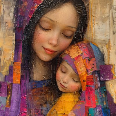 Madre e hijo en el tema del Día de la Madre, decoración de pared y lienzos de F. Abderrahim