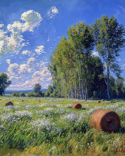 Campo de trigo y flores en primavera paisaje, arte de la pared decoración y lienzo impresiones de F. Abderrahim