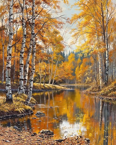 Paisaje y abedules con aguas cristalinas, impresiones artísticas online de F. Abderrahim