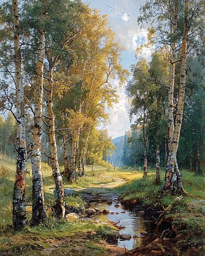 Un arroyo que atraviesa un bosque de abedules, Decoraciones de pared para cualquier habitación de F. Abderrahim
