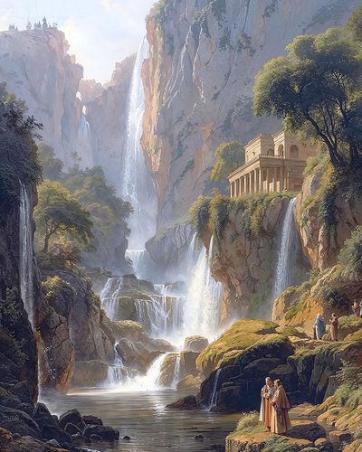 Hermoso Paisaje con una Cascada, Lienzo para Decoración de Pared Paisajes Marinos de F. Abderrahim