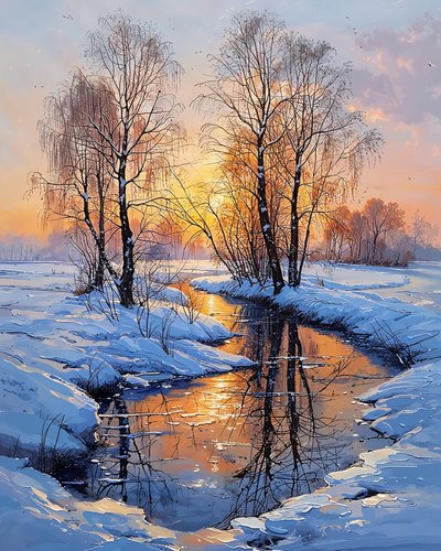 Un lago en invierno al atardecer, Wall Decor en venta de F. Abderrahim