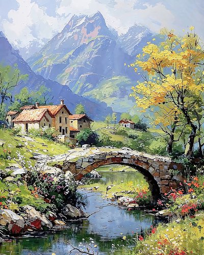 Paisaje con puesta de sol sobre las montañas, decoración de pared y reproducciones en lienzo de F. Abderrahim
