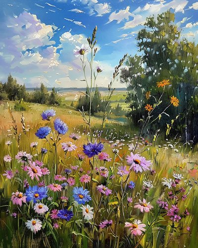 Paisaje con flores silvestres, ideas de decoración de pared, impresiones en lienzo de F. Abderrahim