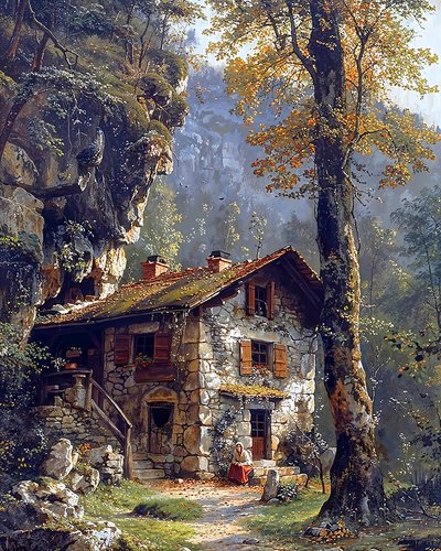 Una antigua casa de campo en medio de un bosque en lo alto de una montaña de F. Abderrahim