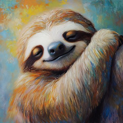 Un perezoso pacífico feliz pintura realista abstracta, impresiones en lienzo en línea de F. Abderrahim